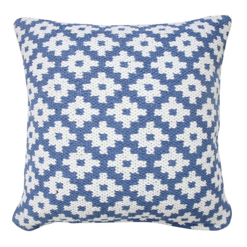 20x20 Blue White Cotton Blend Pillow Cover - Ox Bay Machine-Made