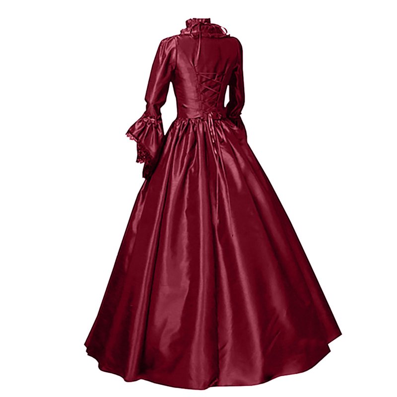 Women's Princess Renaissance Maxi Dress with Flare Sleeves AA-Red and Gifts S