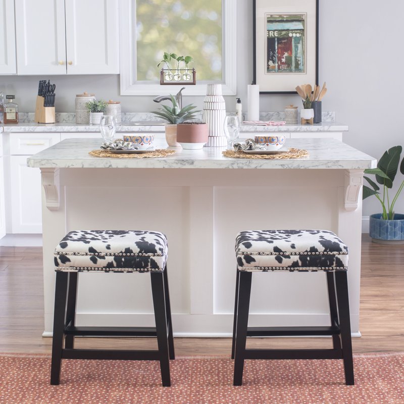 24" Backless Wood Counter Stool - Black Cow Print