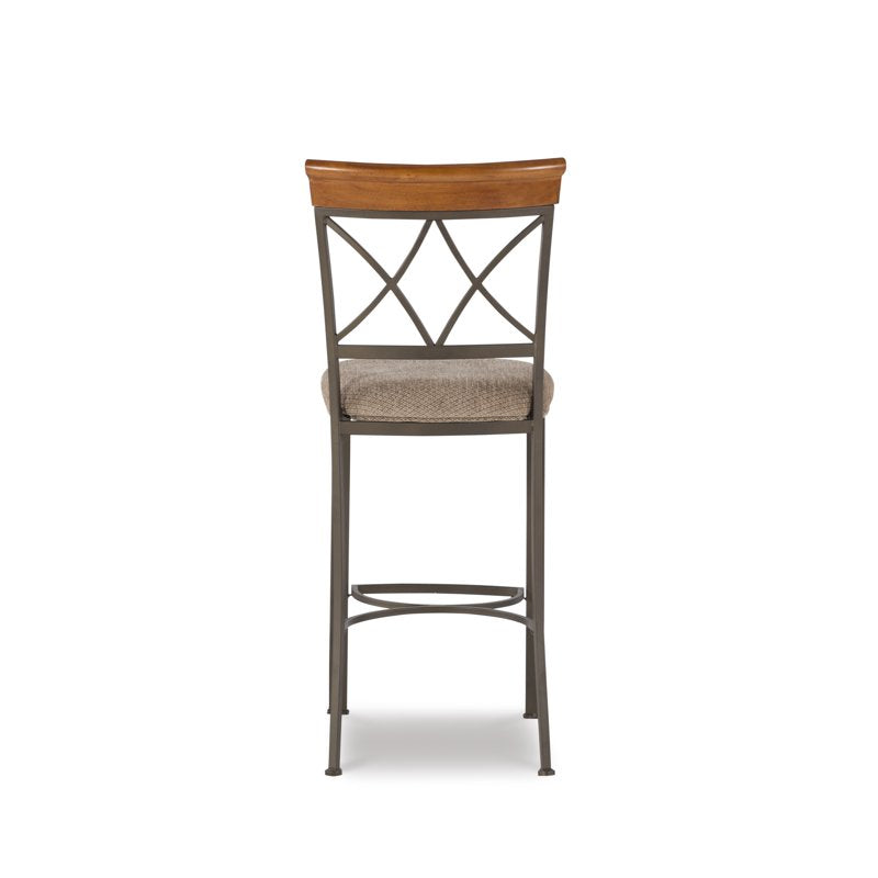 29" Pewter Metal Bar Stool with Diamond Back and Upholstered Seat