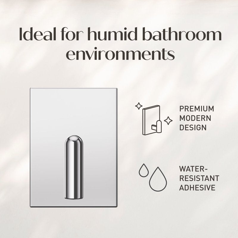 Command Decor Large Metal Bath Towel Hook - Chrome, Holds 5 lbs, 1 Hook with 6 Adhesive Strips - Variation of Chrome