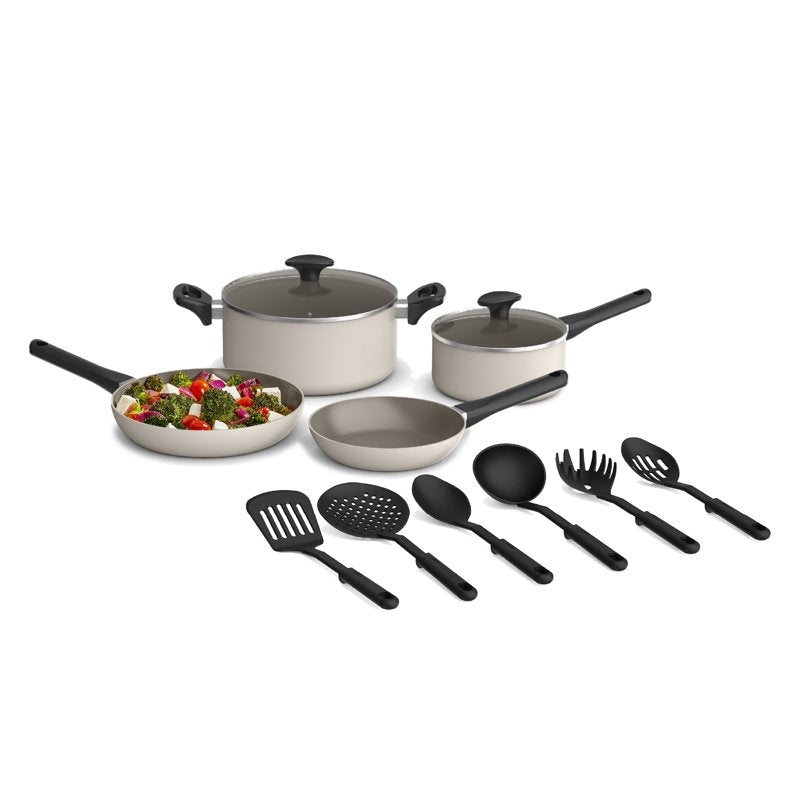 12-Piece Ceramic Nonstick Cookware Set - Oatmilk