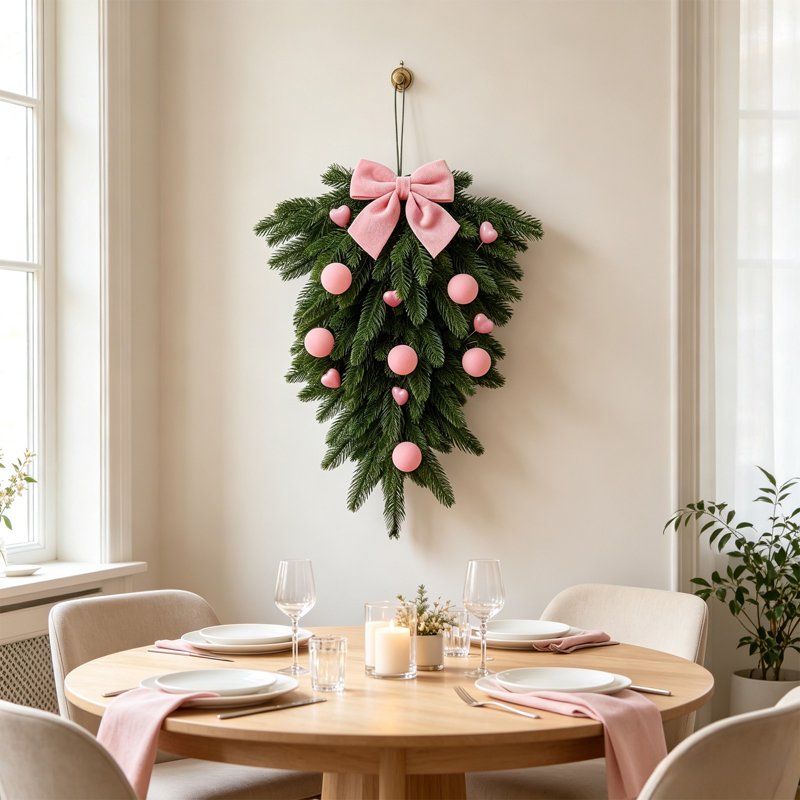 Christmas Wreath for Front Door Farmhouse Holiday Artificial Teardrop Decor - 007-Christmas