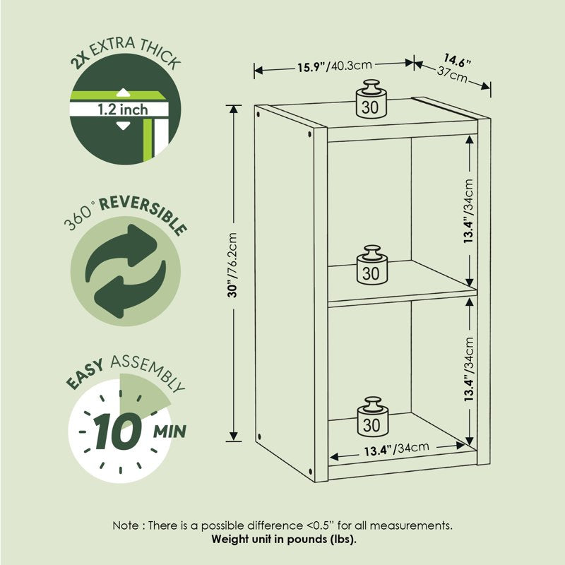 2-Cube Open Back Bookcase - Sage Green Decorative Organizer