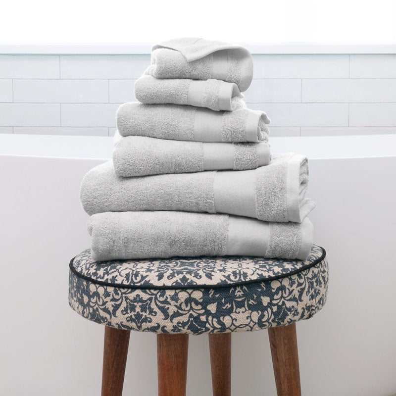 Noble Linens 6-Piece Farmhouse Cotton Bath Towel Set - Light Gray