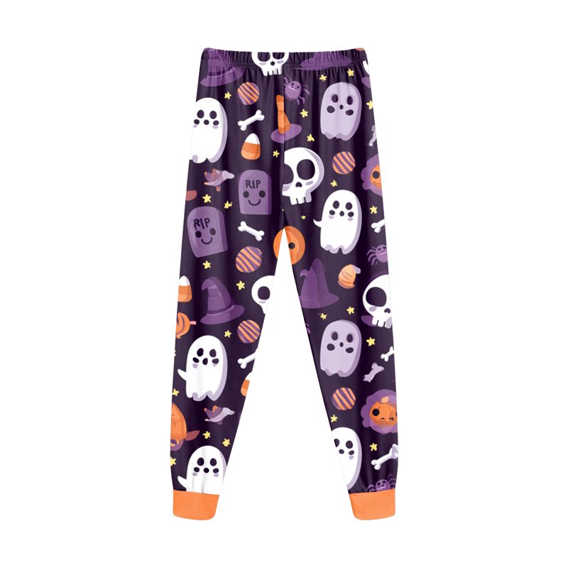 Kids Halloween Skeleton Pajama Set - Cotton Pumpkin Ghost Print, 2-3 Years - Purple Variation Z06