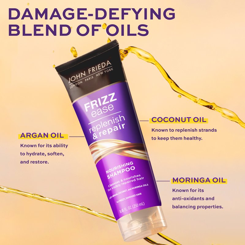 Anti-Frizz Shampoo for Damaged Hair - Nourishing Argan Oil, 10.1 oz