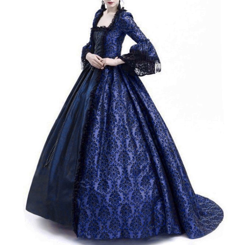 Women's Medieval Regency Gothic Costume Maxi Dress Navy S - Plus Size 18th Century Cosplay