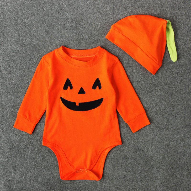 Baby Halloween Romper Jumpsuit - Cotton Long Crawling Suit for 3-6 Months - Orange