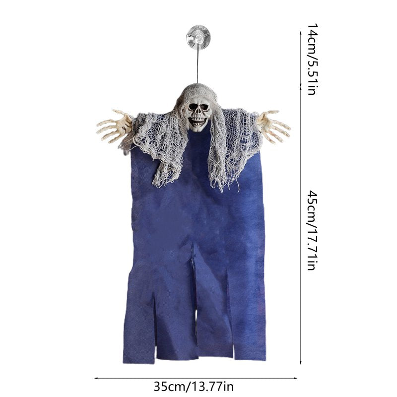 Blue Halloween Hanging Grim Reapers Skeleton Ghosts Outdoor Decoration 17x13 Inch with Suction Cups