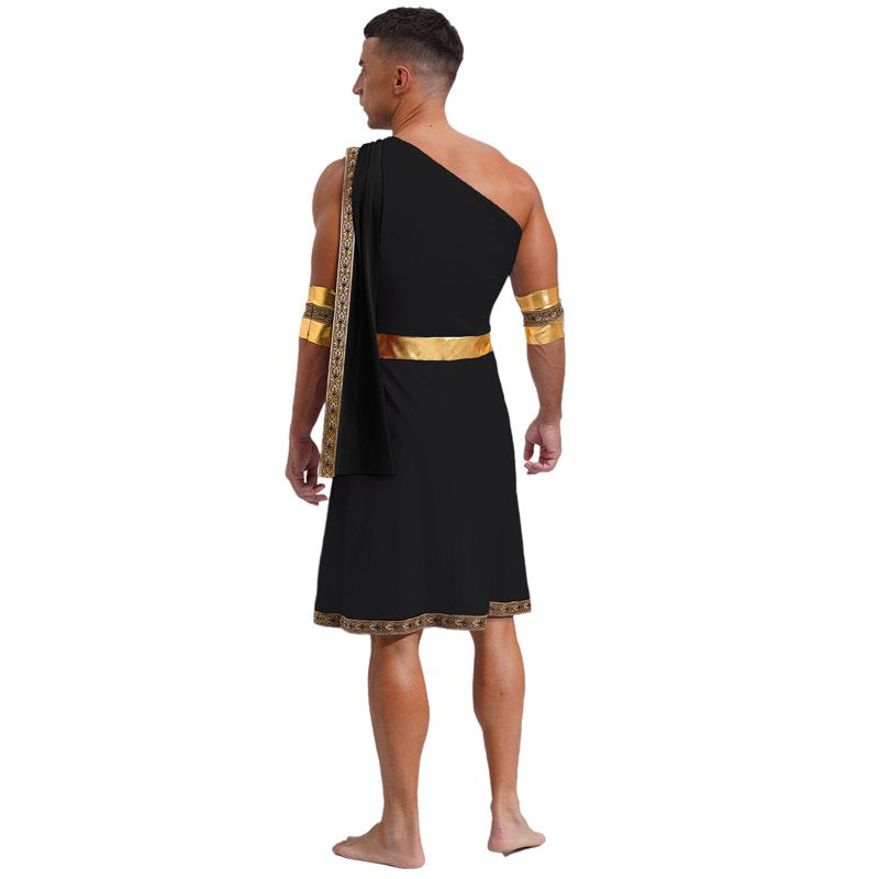 Men's Ancient Greek Toga Costume - Roman Caesar Cosplay Halloween Set - Black XL