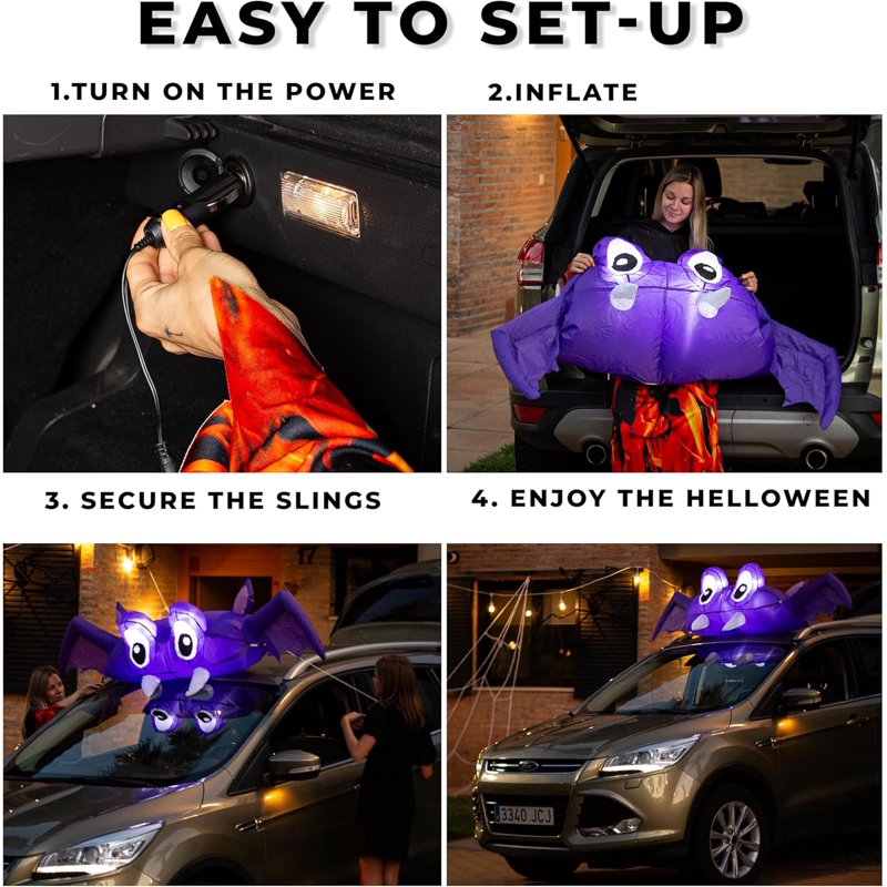 Zone Tech 6 FT Inflatable Bat Car Trunk Decor with LEDs - 1-Pack Halloween Decoration
