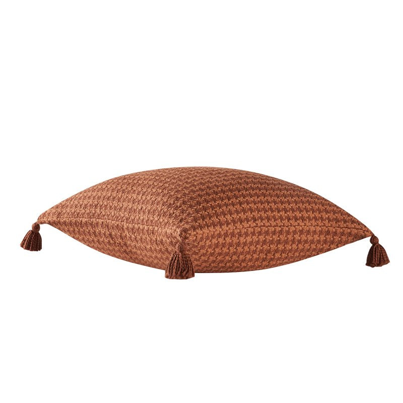 Rust 22x22 Inch Houndstooth Cotton Decorative Pillow with Tassels - Drew Barrymore
