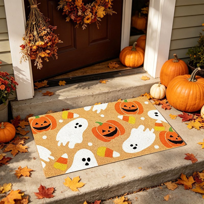 WWC Halloween Door Mat Ghost-A 24x16 Inch Non-Slip Outdoor Entryway Rug