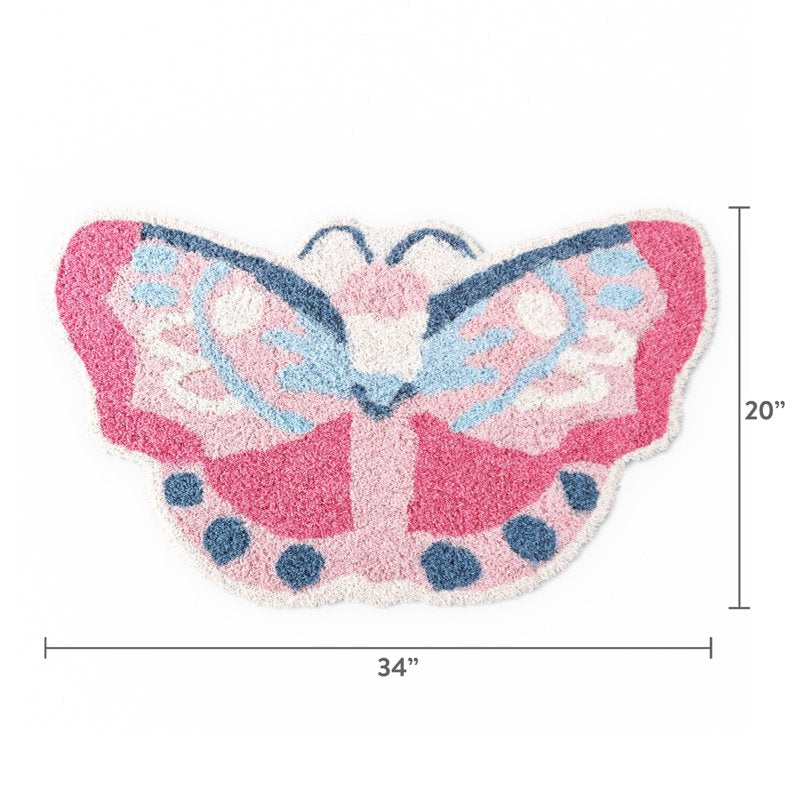 Kids Butterfly Bath Rug - 34 x 20 Inches, Soft Cotton, Non-Slip Backing