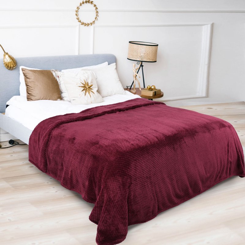 Flannel Fleece Velvet Blanket - Burgundy 70x78 Inches, Soft & Warm Throw