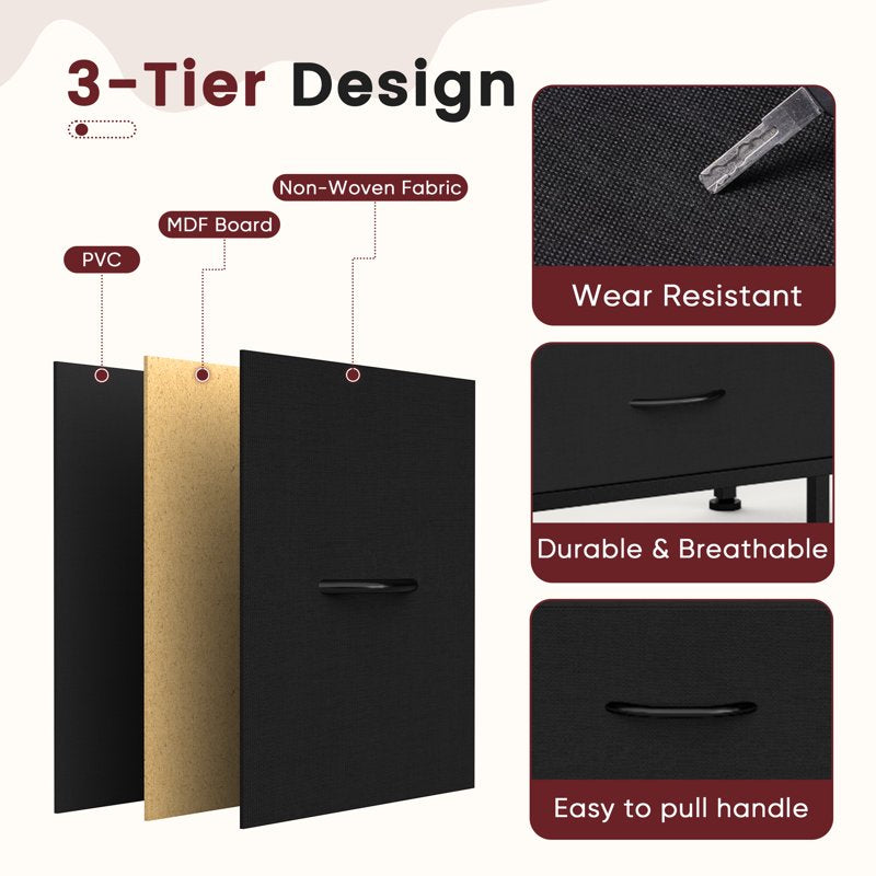 Multifunctional 8-Drawer Fabric Dresser with LED Lights & Power Outlets
