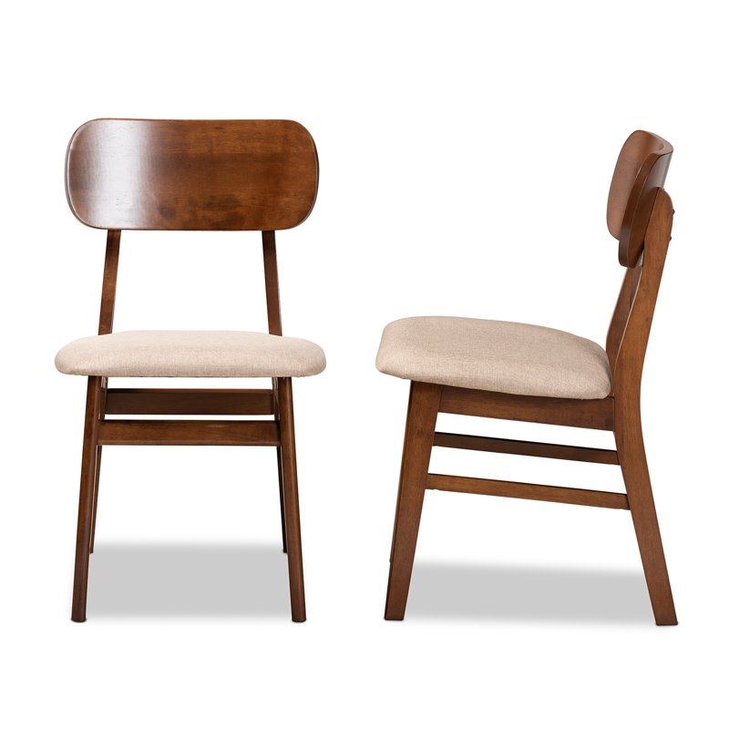Euclid Dining Chair Set of 2 - Sand Upholstered, Walnut Brown