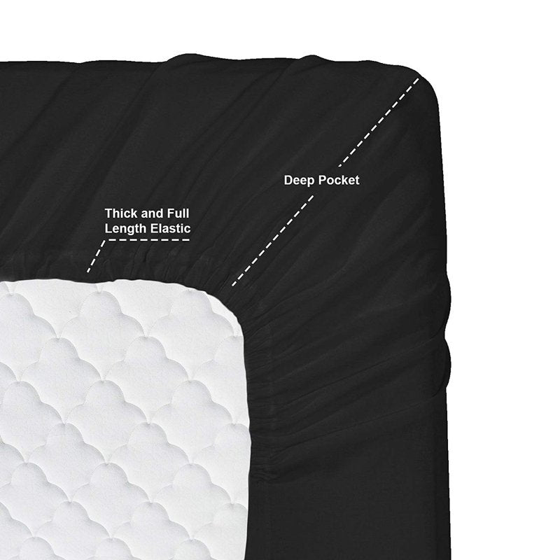 Queen Microfiber Sheet Set - Black 6 Piece Luxury Bedding with Embroidered Pillowcases