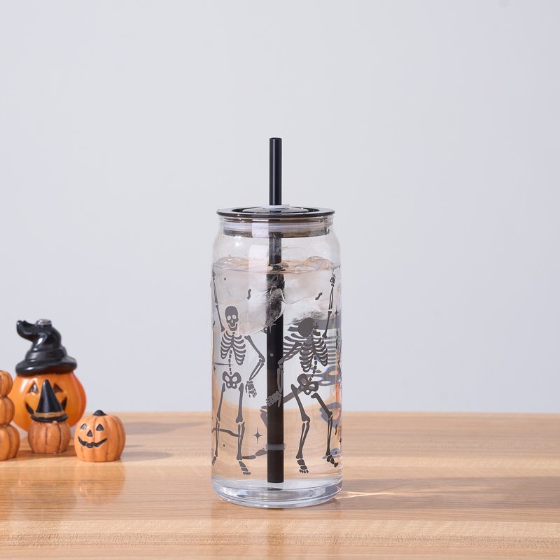 Halloween Dancing Skeleton 20oz Glass Can Sipper Set - 2 Pack