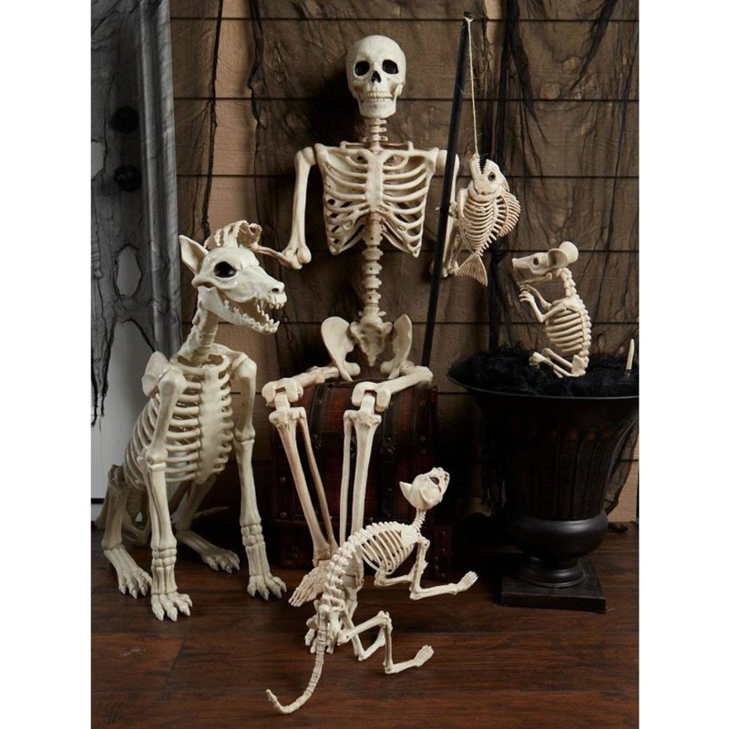 Skeleton Dog Halloween Decoration with Movable Head and Tail - 29 Inches