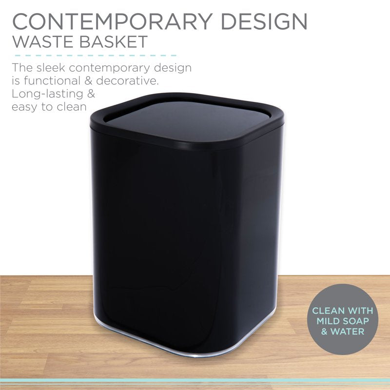 Acrylic Bathroom Trash Can - 2.1 Gallon Capacity - Black