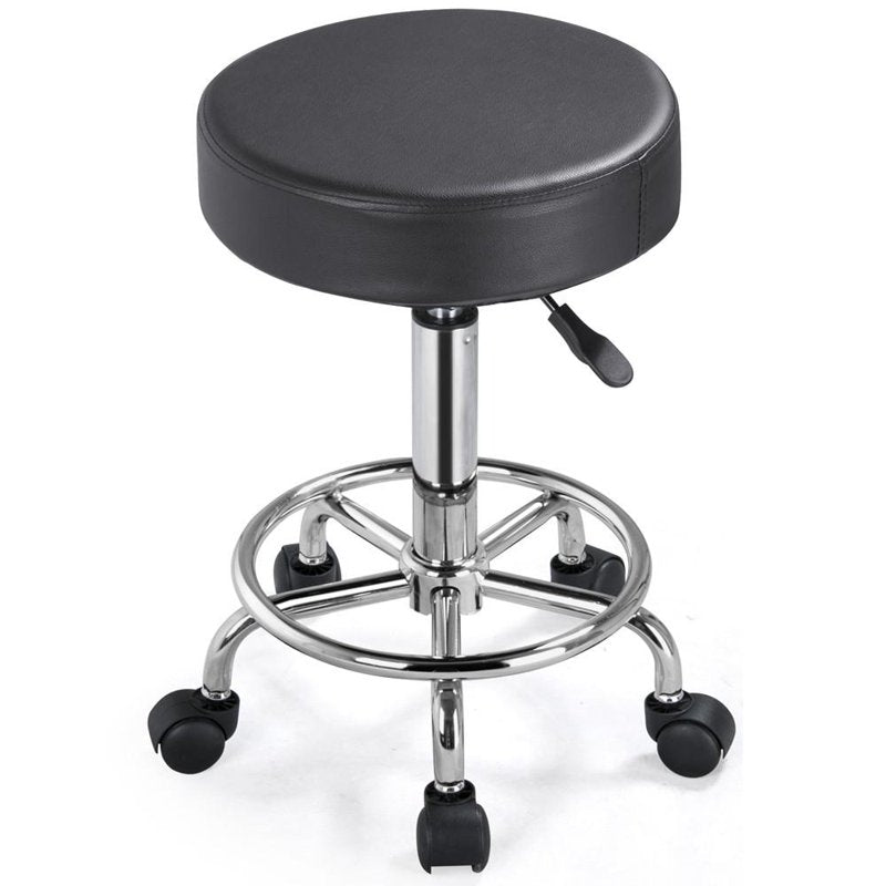 Adjustable Swivel Salon Stool - Black PU Leather