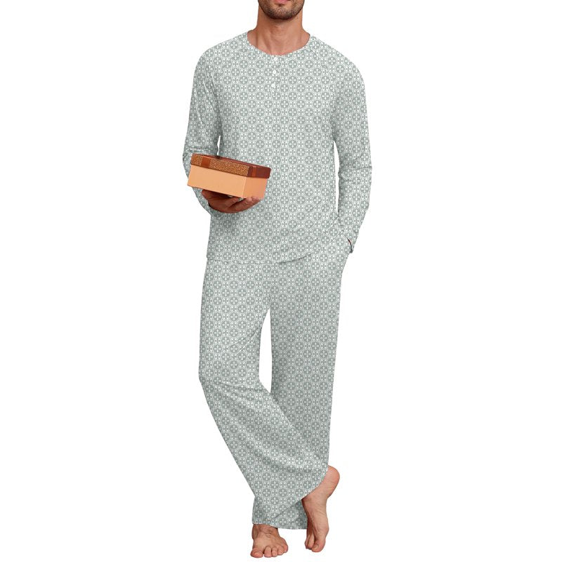 Matching Couple Pajama Sets - Soft Winter Sleepwear with Pockets - Gray Geometry Petal, Men S