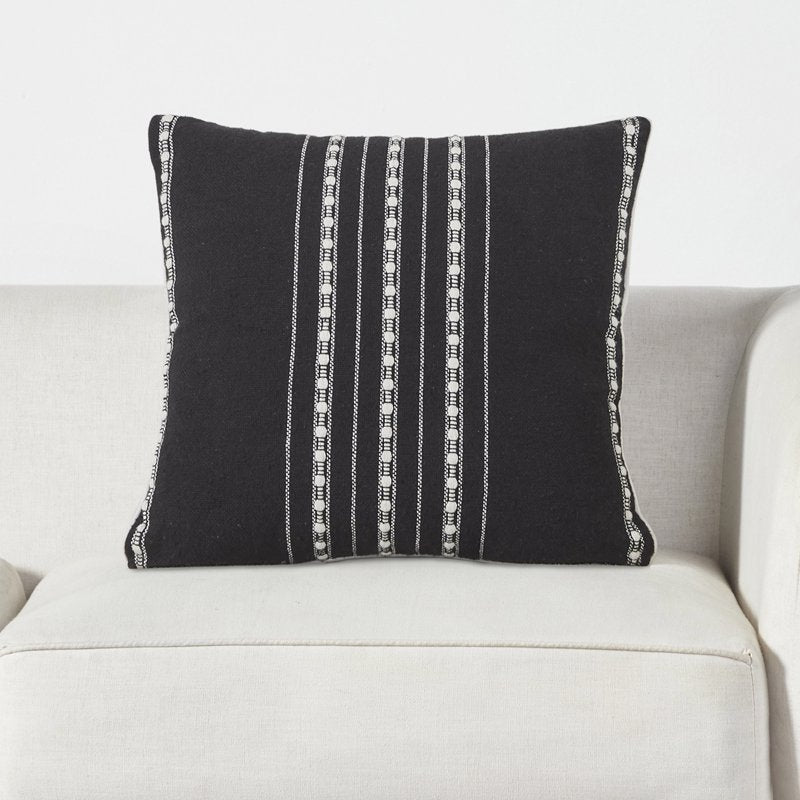 Decorative Pillow - 18x18 Black Stripe Cotton-Rich Cushion - Black, 1