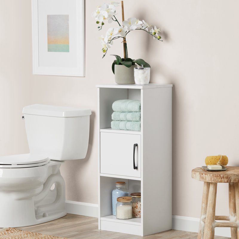 3-Tier Storage Tower with Door and Open Shelves - White