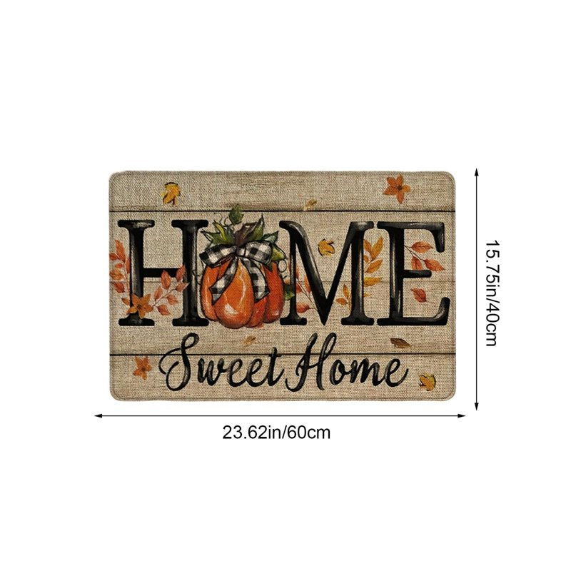 Thanksgiving Non-Slip Pumpkin Doormat with 'Home Sweet Home' Lettering - Autumn Fall Indoor Outdoor Entrance Floor Decor, 15.75 x 23.62 Inch (C-J)