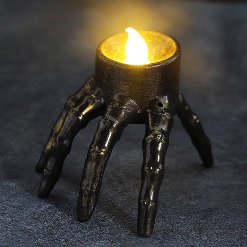 2 Pack Skeleton Hand LED Flameless Candles - Halloween Decor, Indoor Tabletop Skeleton Lights - Variation #01-2 Pack Skeleton Hand LED Flameless Candles