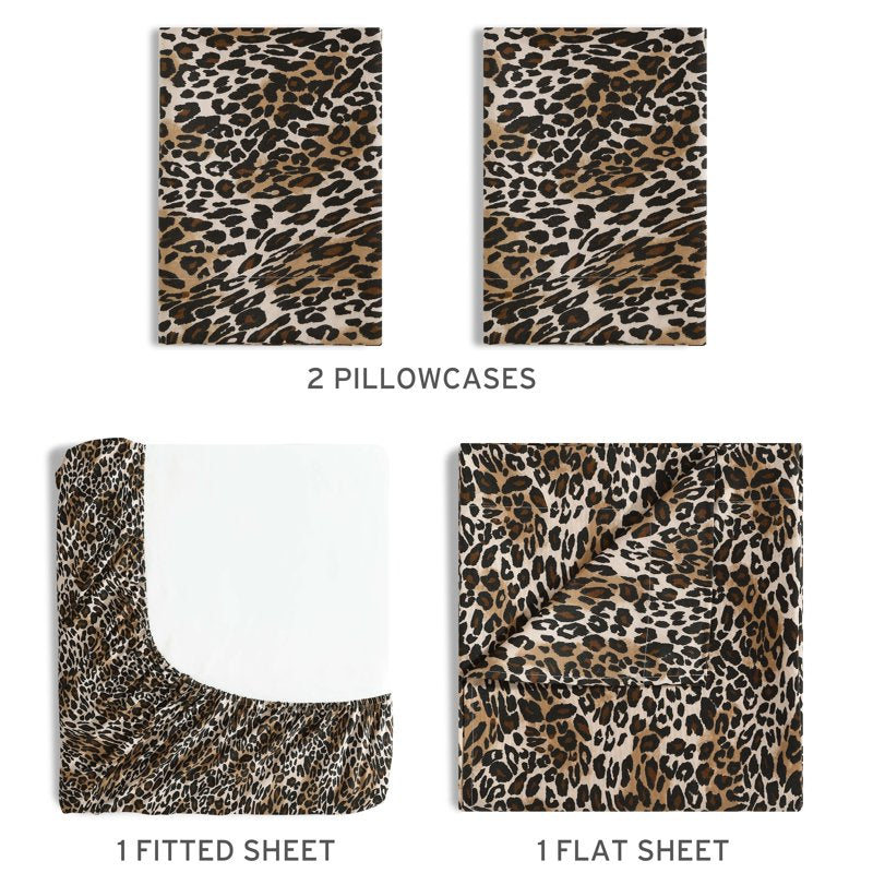 Beatrice Home Fashions Whimsical Leopard Print Sheet Set - King Size