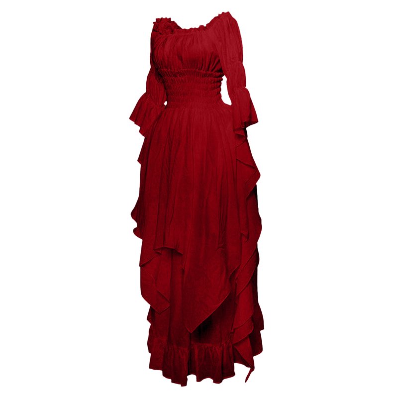 Red Maxi Dress for Women Long Sleeve Floor Length Cosplay Dress Plus Size - S