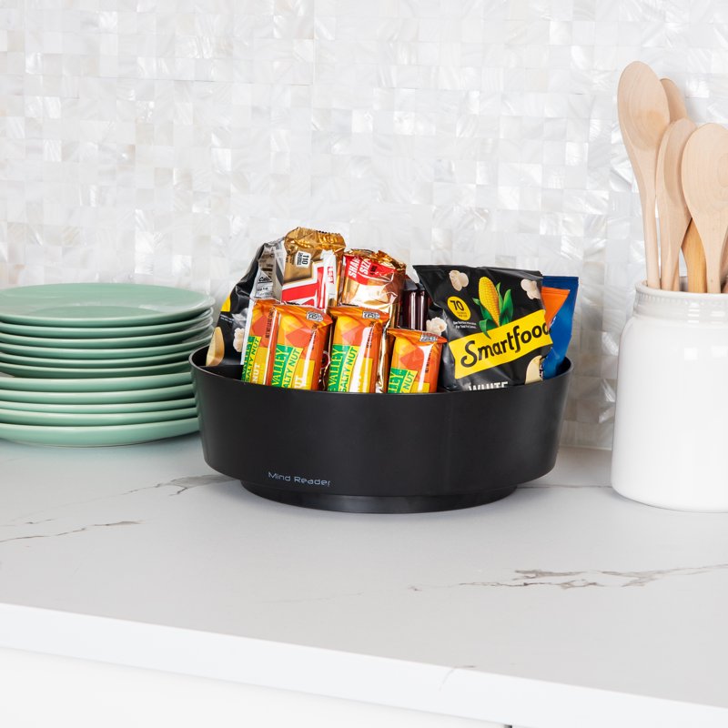 360-Degree Rotating Snack Organizer - Black, 1-Tier Carousel