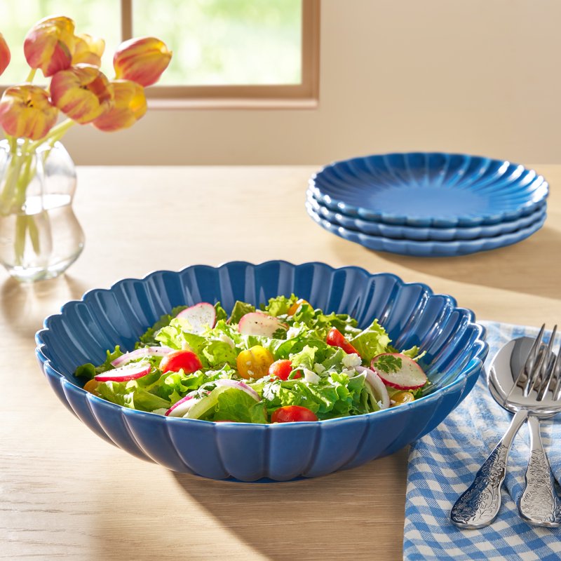 11-Inch Serving Bowl - Scalloped Stoneware - Blue