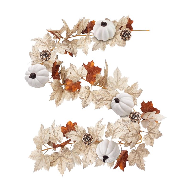 Thanksgiving Decoration Garland - Artificial Maple Leaves, 68 Inch White Fall Vine for Halloween & Holiday Home Decor - Variation of Thanksgiving Decoration/F