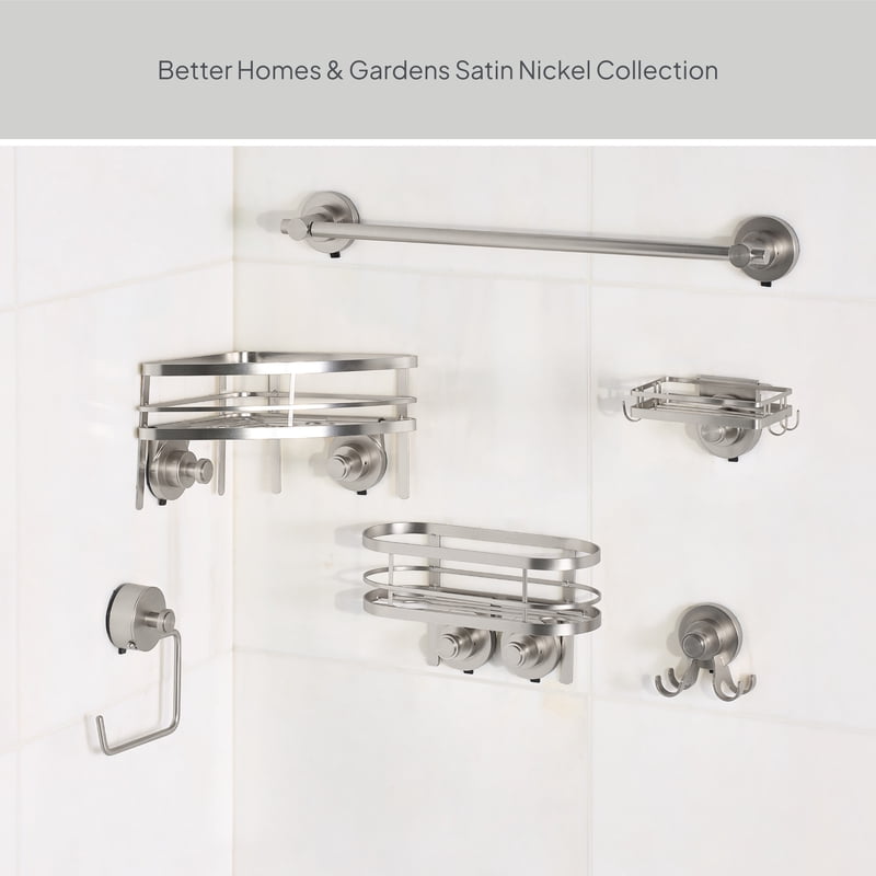 Suction Mount Soap Dish with Hooks - Satin Nickel Finish, Better Homes & Gardens