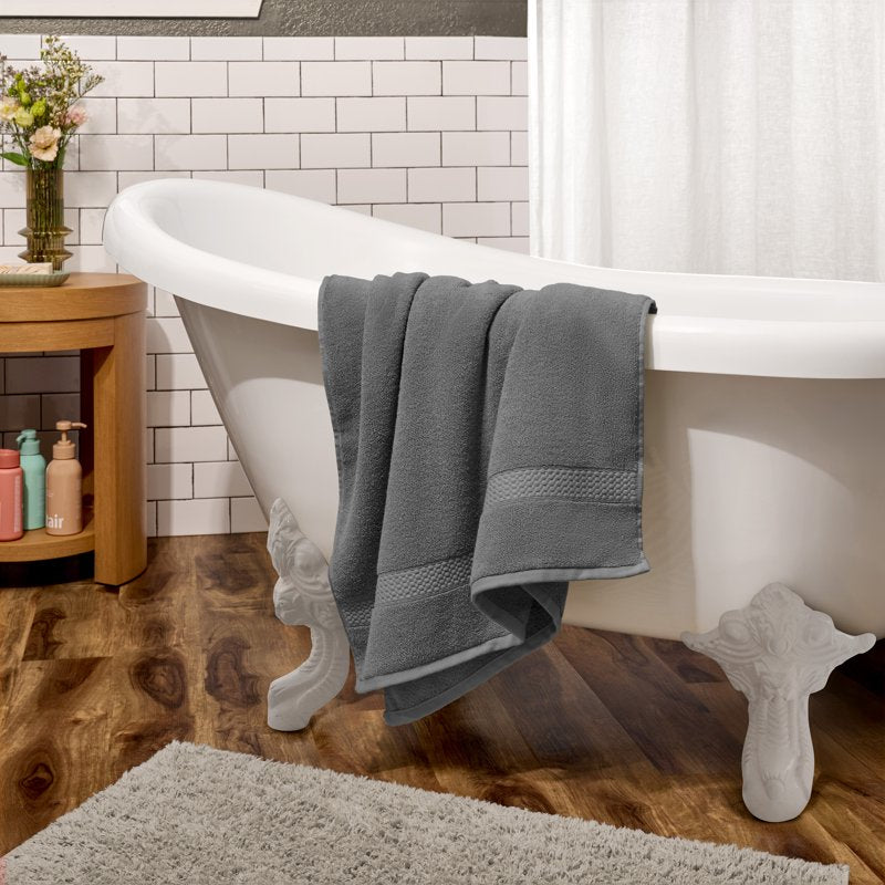 Drew Barrymore 6-Piece Dobby Bath Towel Set - Charcoal Gray, 100% Cotton