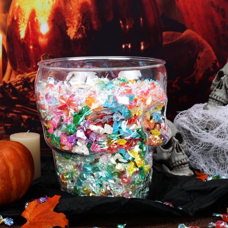 Halloween Skull Bowl - Clear Acrylic 4.5 Quart Serving & Decor