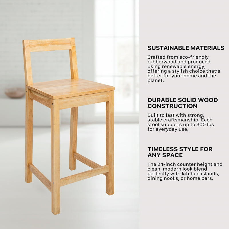 Counter Height Wood Bar Stools Set of 2 - Pine Finish