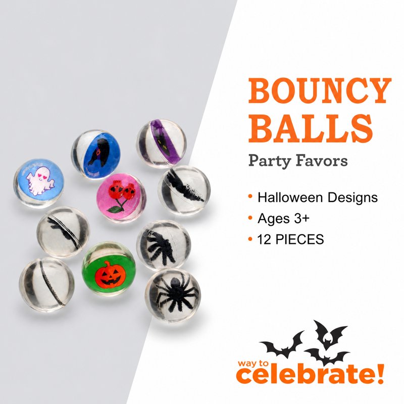 Halloween Bouncy Balls Party Favors - Multicolor 12 Pack for Kids and Parties