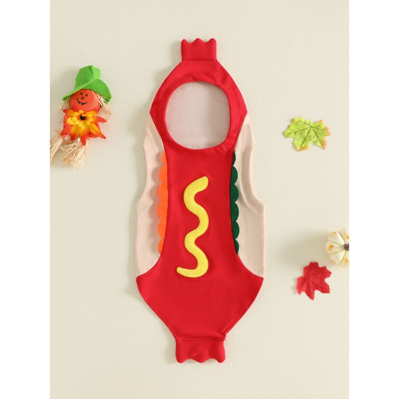 Kids Hot Dog Costume Toddler Baby Romper Halloween Cosplay Outfit - Red, 18-24 Months