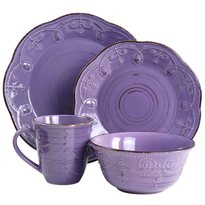 Rustic Birch 16 Piece Stoneware Dinnerware Set - Purple