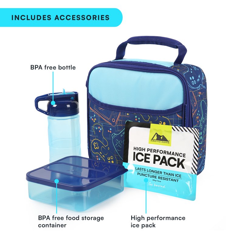 Insulated Lunch Box Combo with Food Container & Water Bottle - Blue Controller