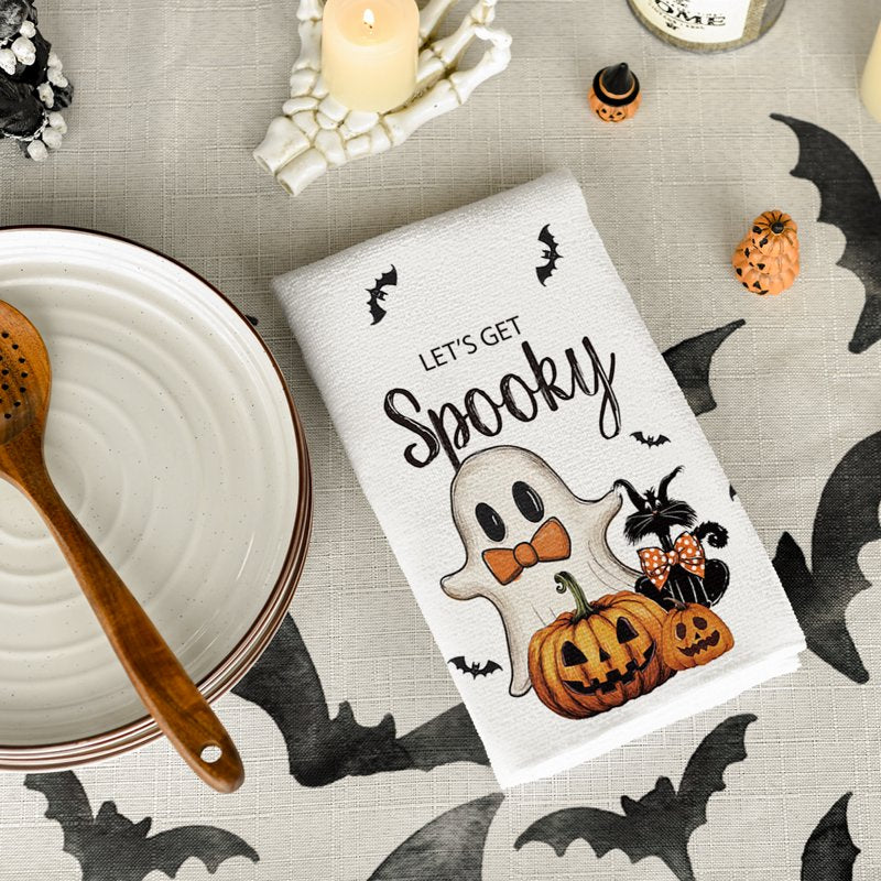 Sm:)e Seasonal Jack-O'-Lantern Ghost Halloween Kitchen Dish Towels Set of 4 - 18x26 Inches