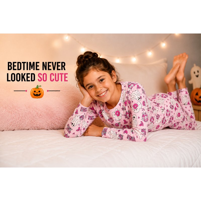 Girls Halloween Pajamas Set - 2T Pink Ghost Long Sleeve & Pants
