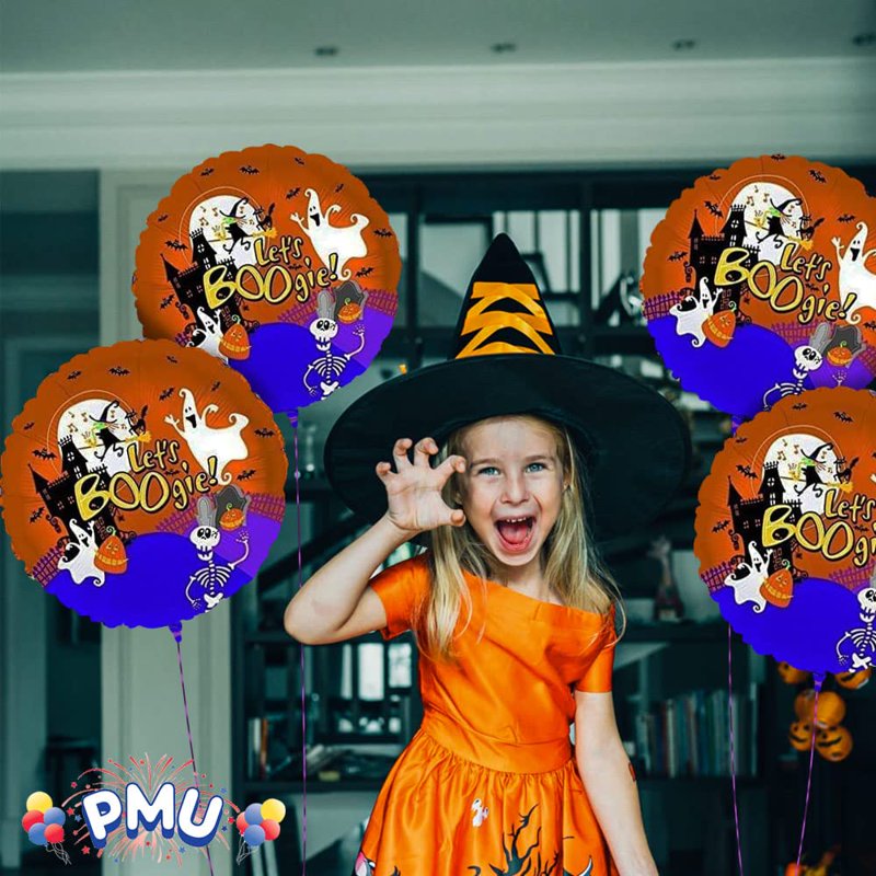 Halloween Mylar Foil Balloons Pack of 5 - 18 Inch Lets Boogie Design