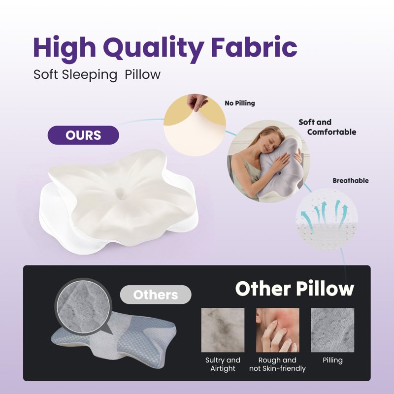 White Contour Memory Foam Pillow with Pillowcase - Ergonomic Neck Support for Side & Back Sleepers - Queen Size