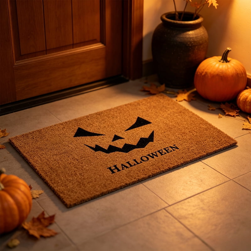Halloween Retro Faux Coconut Fiber Doormat - Brown-1, Festive Entryway Decor